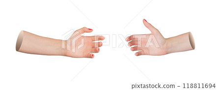 hand reaching out to grab or hold something, isolated on white background. Open palm and fingers, hand reaching out to grab or hold something, isolated on white background. Open palm and fingers, 118811694