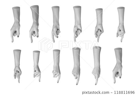 Hand indicating gesture, pointing sign with index finger, set isolated on white background 118811696