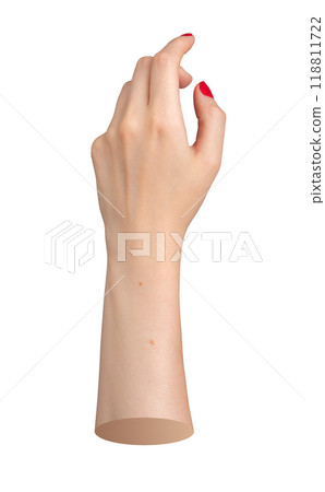 Fingers reaching out gently in an upward motion, touching with a delicate hand gesture, isolated on 118811722