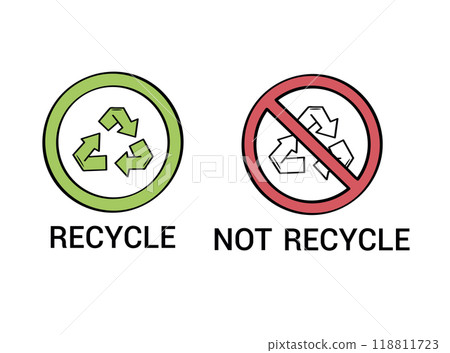 Recycle and not recycle garbage doodle icons. 118811723