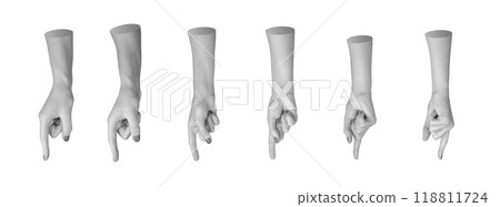 Fingers pointing down, hand gestures with pointers, set isolated on white background 118811724