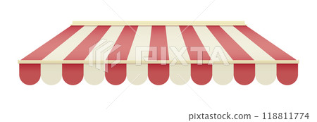 Striped awning for cafe. Striped shop canopy. Store or cafe sunshade awning. 118811774