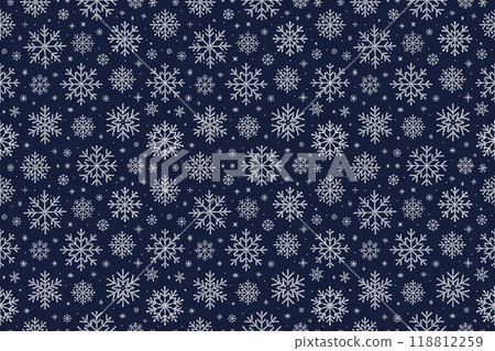 銀色閃光雪花無縫圖案，深藍色背景 118812259