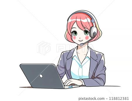 戴著耳機工作的女操作員圖片素材 戴著耳機工作的女操作員圖片素材 118812381