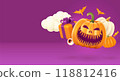 Halloween background with smiling pumpkins, balloons, gift boxes and sweets 118812416