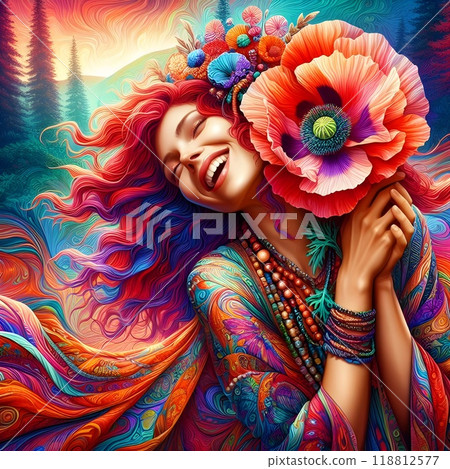 A lively and stunning illustration of a free-spirited woman. 118812577