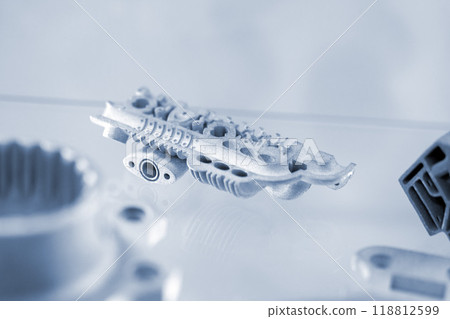 Object printed on 3D printer from metal powder using Metal Jet technology. High detailed detailing parts. Metal Jet. 3D-printed metal parts. Modern 3D printing, additive manufacturing technologies 118812599