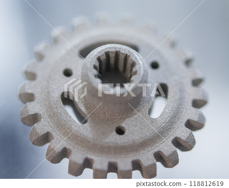 Object printed on 3D printer from metal powder using Metal Jet technology. High detailed detailing parts. Metal Jet. 3D-printed metal parts. Modern 3D printing, additive manufacturing technologies Object printed on 3D printer from metal powder using Metal Jet technology. High detailed detailing parts. Metal Jet. 3D-printed metal parts. Modern 3D printing, additive manufacturing technologies 118812619