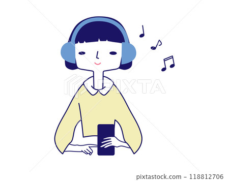 Person listening to music with smartphone and headphones Person listening to music with smartphone and headphones 118812706