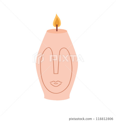 Burning candle in shape of woman head. Aroma candle in scandi style illustration on white background. Burning candle in shape of woman head. Aroma candle in scandi style illustration on white background. 118812806