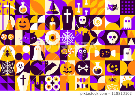 Big Geometrical Happy Halloween Banner Big Geometrical Happy Halloween Banner 118813102