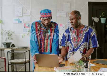 African American colleagues making financial presentation in modern office together 118813325