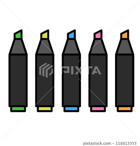5個彩色螢光筆的簡單插圖 118813355