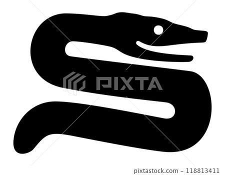 Serpent effigy, silhouette of a snake based on an artifact of the Hopewell tradition, pre-Columbian Native Americans. Shape cut out from sheet mica, about 2000 years old. Isolated illustration. Serpent effigy, silhouette of a snake based on an artifact of the Hopewell tradition, pre-Columbian Native Americans. Shape cut out from sheet mica, about 2000 years old. Isolated illustration. 118813411