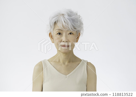 Portrait of a senior woman with gray hair Portrait of a senior woman with gray hair 118813522