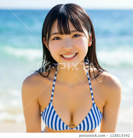 Woman in swimsuit enjoying the beach 118813542