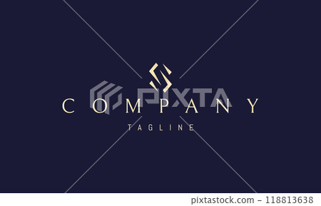 Vector golden logo with an abstract image of the letter S in a white space style. 118813638