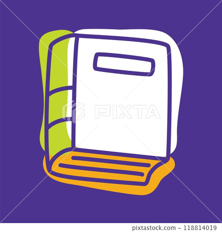 Doodle book icon handdrawn with thin line and colored with colorful blobs 118814019