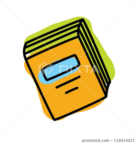 Doodle book icon handdrawn with thin line and colored with colorful blobs 118814023