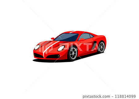Red sports car illustrated from the side 118814099