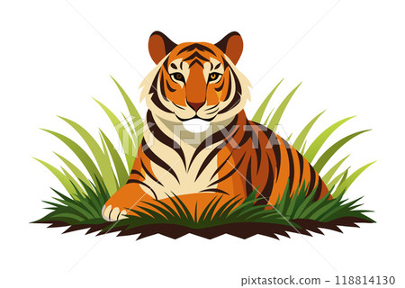 Tiger resting on grass 118814130