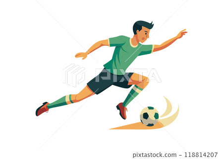 Soccer player kicking a ball during a match 118814207
