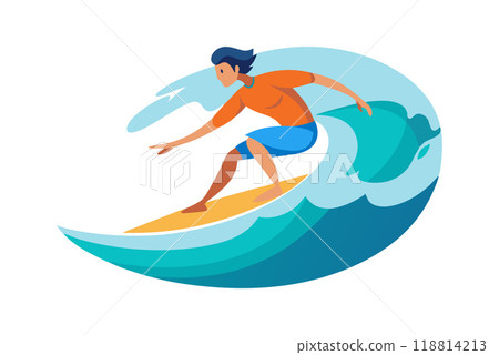 Man surfing on a large wave 118814213