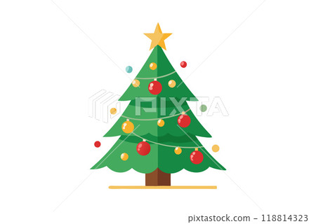 Festive Christmas tree with ornaments and star on white background 118814323