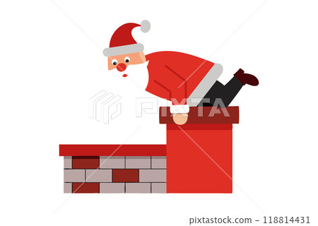 Illustration of Santa Claus climbing down a chimney on Christmas Eve Illustration of Santa Claus climbing down a chimney on Christmas Eve 118814431