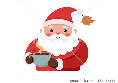 Cute Santa Claus illustration holding a cup of hot drink for Christmas celebration Cute Santa Claus illustration holding a cup of hot drink for Christmas celebration 118814441