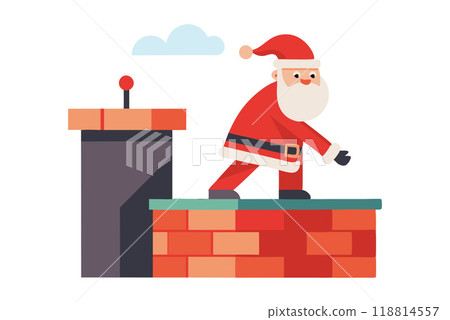 Santa Claus standing on a brick chimney during Christmas holiday Santa Claus standing on a brick chimney during Christmas holiday 118814557