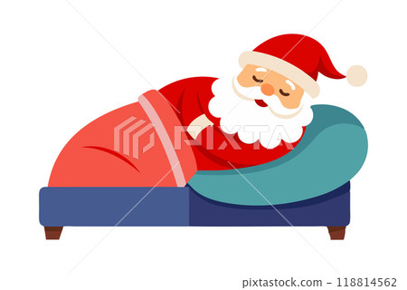 Santa Claus sleeping on a couch, resting after delivering Christmas gifts 118814562