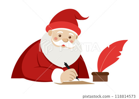 Santa Claus writing a letter with a quill pen illustration 118814573