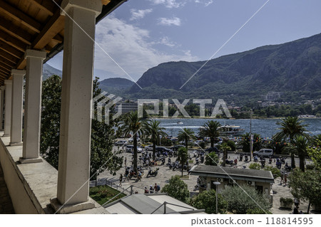 Montenegro, Kotor. View of the Bay of Kotor from a terrace. 118814595
