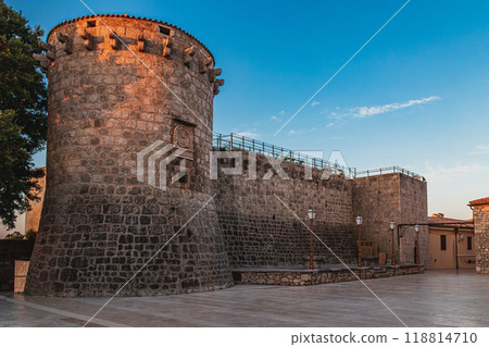 Krk Croatia 28.06.24The walls of the Frankopan fortress at sunrise Krk Croatia 28.06.24The walls of the Frankopan fortress at sunrise 118814710