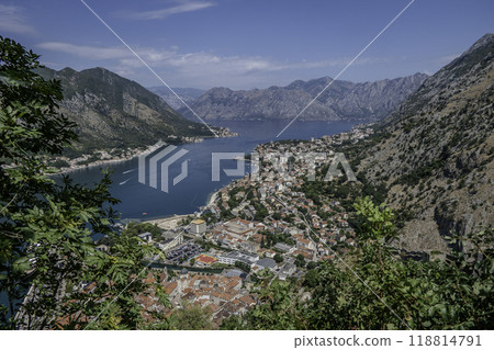 Montenegro, Kotor. View of the Kotor Gorge from the mountain. 118814791