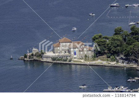 Montenegro, Kotor. Building of the Institute of Marine Biology in Dobrota. Montenegro, Kotor. Building of the Institute of Marine Biology in Dobrota. 118814794