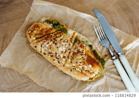 hot sandwich made of whole grain bread 118814829