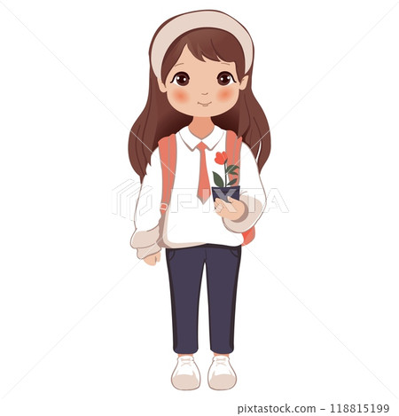 Cute school little cartoon girl with school backpack vector illustration 118815199