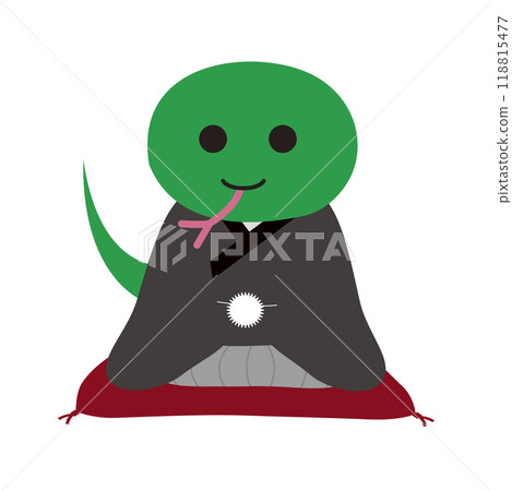 Illustration of a snake wearing hakama bowing 118815477