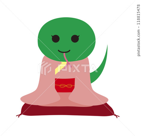 Illustration of a snake wearing a kimono bowing 118815478