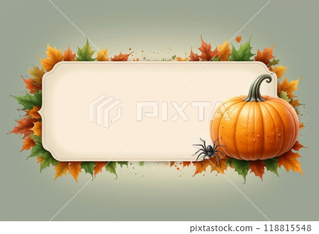 Halloween card, blank space for text, pumpkin, autumn leaves 118815548