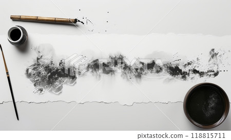 Ink brush and Chinese calligraphy tools on white background 118815711
