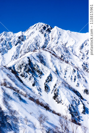 長野縣白馬村、北阿爾卑斯山琴見山、雪山登山、從二之瀨看到的五龍山（武田菱） 118815961