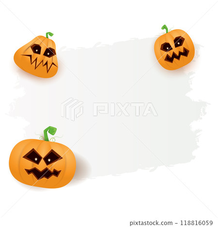 Halloween web white grunge cartoon Banner or poster with Halloween scary pumpkins isolated on transparent background . Funky kids Halloween png banner with space for greeting text or sale 118816059