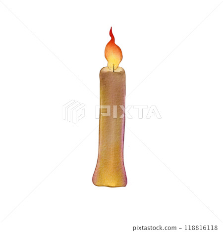Watercolor glowing candle isolated on white background. Illustration cozy burning wax candle, autumn and winter home interior decor. Halloween set. Ideal design, poster, spiritual themes, and festive. Watercolor glowing candle isolated on white background. Illustration cozy burning wax candle, autumn and winter home interior decor. Halloween set. Ideal design, poster, spiritual themes, and festive. 118816118