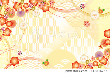 日式圖案華麗梅花插畫背景 日式圖案華麗梅花插畫背景 118816753