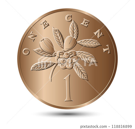 1 cent 1969 to 1971 reverse, Jamaica. Ackee fruit at center. The 1 cent Jamaican coin issued from 1969 to 1971 features the ackee fruit on its reverse side. Vector illustration. 1 cent 1969 to 1971 reverse, Jamaica. Ackee fruit at center. The 1 cent Jamaican coin issued from 1969 to 1971 features the ackee fruit on its reverse side. Vector illustration. 118816899