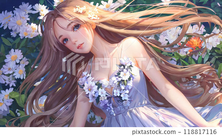穿著白色洋裝的年輕女子 118817116