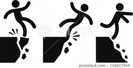 Falling from cliff danger sign set Falling from cliff danger sign set 118817404